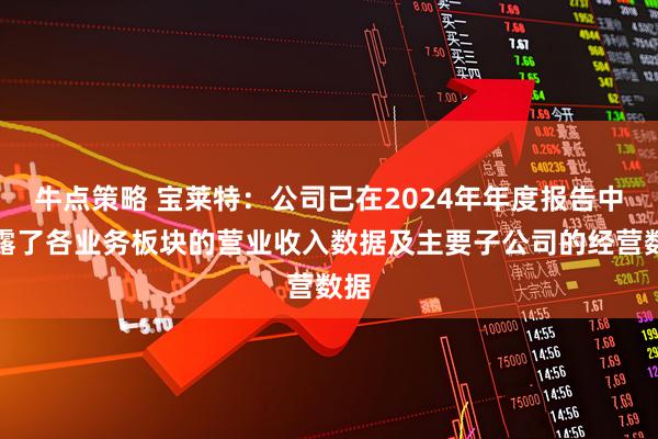 牛点策略 宝莱特：公司已在2024年年度报告中披露了各业务板块的营业收入数据及主要子公司的经营数据