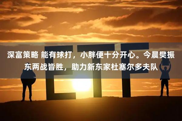 深富策略 能有球打，小胖便十分开心。今晨樊振东两战皆胜，助力新东家杜塞尔多夫队